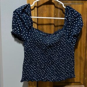 *Navy Dotted Smocked Top